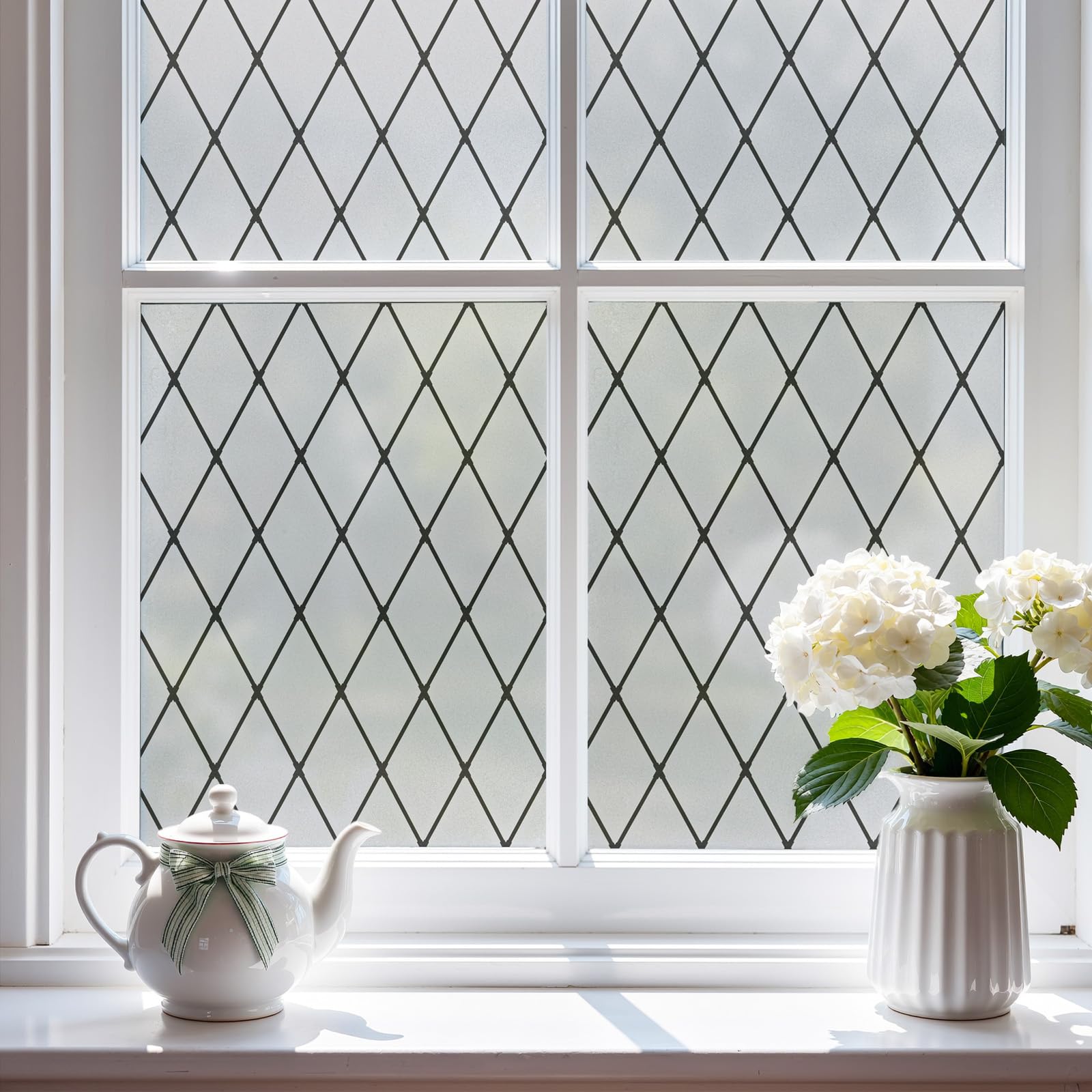 FEOMOS Black Lattice Window Film Static Window Clings Frosted Window Films Privacy Glass Door Sticker Decorative Window Cover Removal Anti-UV 44x300cm
