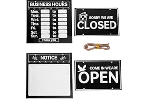 EXAOMBLE Writable Business Hours Door Sign for Shop Restaurant – Black White Hanging Open Closed Store Hours