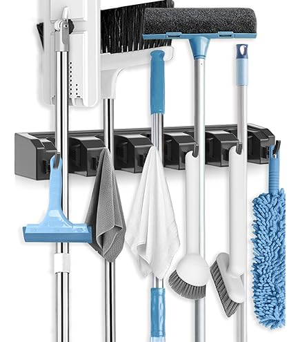 QcoQce Broom Holder Wall Mounted Garden Tool Rack Organizer, Modern