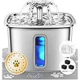 Veken Innovation Award Winner Stainless Steel Cat Water Fountain, 108oz/3.2L Automatic Pet Fountain Dog Water Dispenser with 3 Replacement Filters & Silicone Mat, Gifts for Cats, Dogs (Silver)