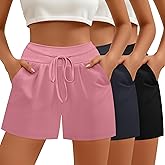 Neer 3 Pack Women's Sweat Shorts, Drawstring Lounge Shorts Casual Summer Lightweight Soft Athletic Shorts with Pockets