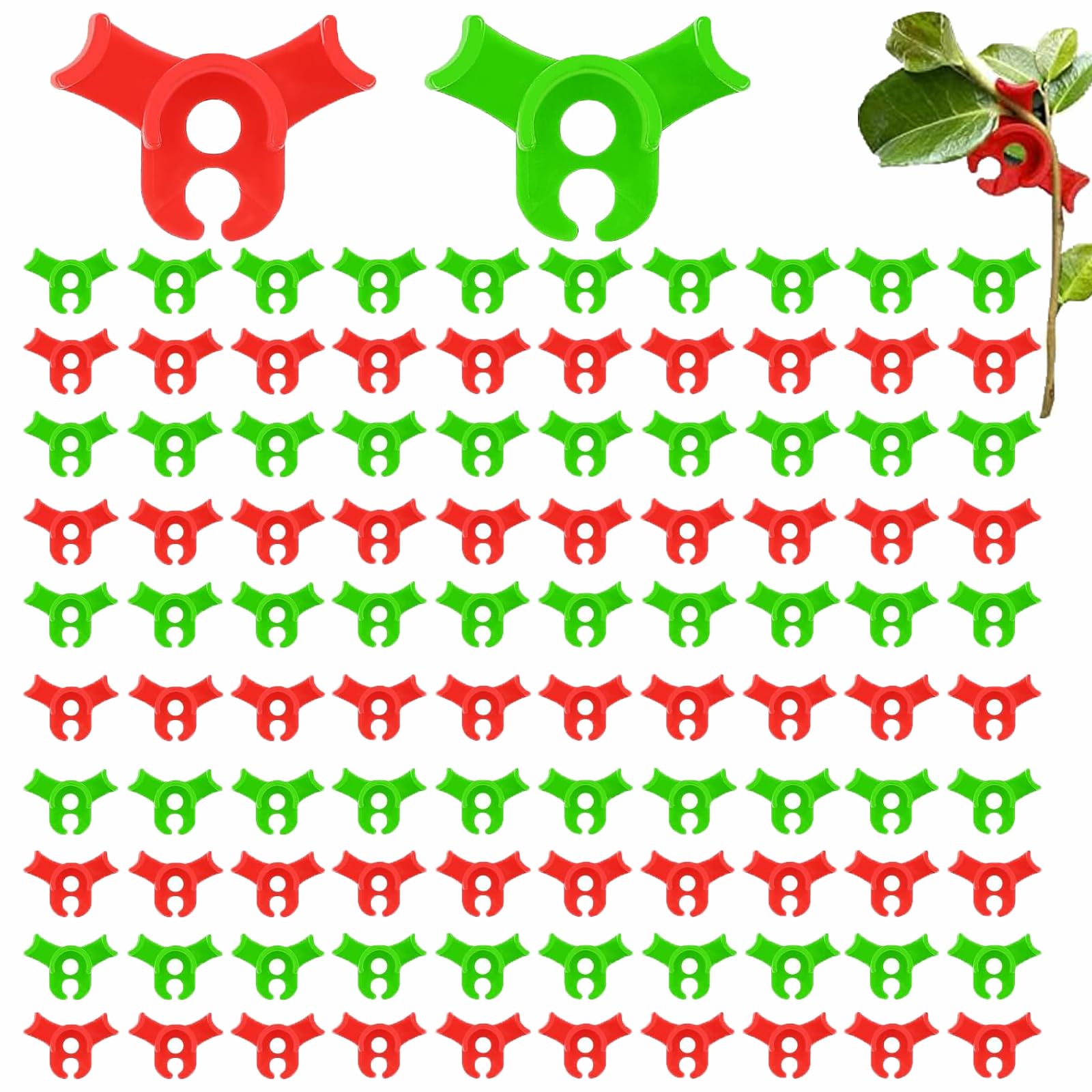 LSRVNM 100 Pcs Plant Training Clips, Plant Stem Plastic Trainer, 90 Degree Low Stress Control Benders Planting Trainer Clips, for Plant Gardening Flower Vine Branches (Red+Green)