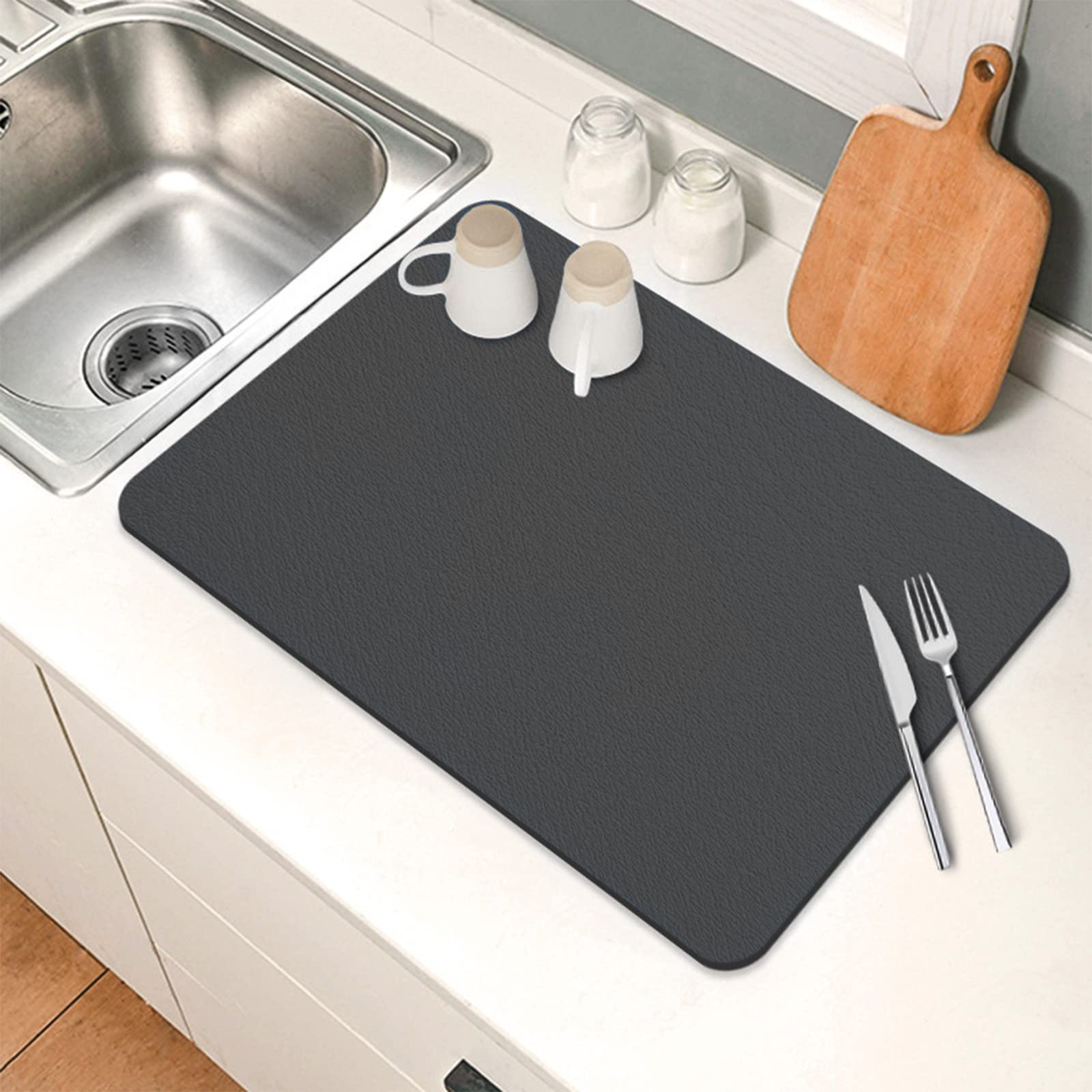 Drying Mat, 11.8"*15.7" Draining Board Mats Quick Dry Dish Draining Mat, Non-Slip Draining Mat Drying Mat for Kitchen Counter(Grey-30cm*40cm)