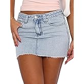 Just Quella Women's Stretch Jean Skirt Fringed Slim Fit Denim Bodycon Mini Skirt