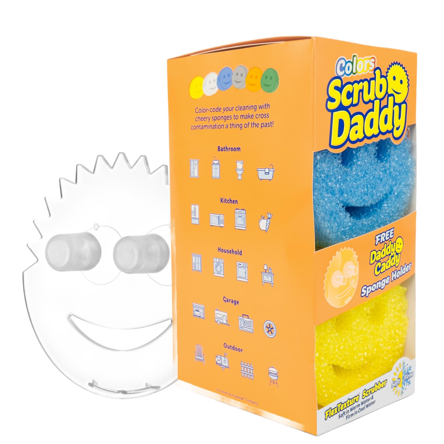 Scrub Daddy 6 Kitchen Sponges & 1 Daddy Caddy Dish Sponge Holder - BPA Free & Made with Polymer Foam - Stain & Odor Resistant, Scratch-Free Multipurpose Scrubbers Image