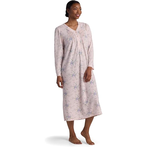 Miss Elaine Long Nightgown, Brushed Back Satin, Long Sleeves and
