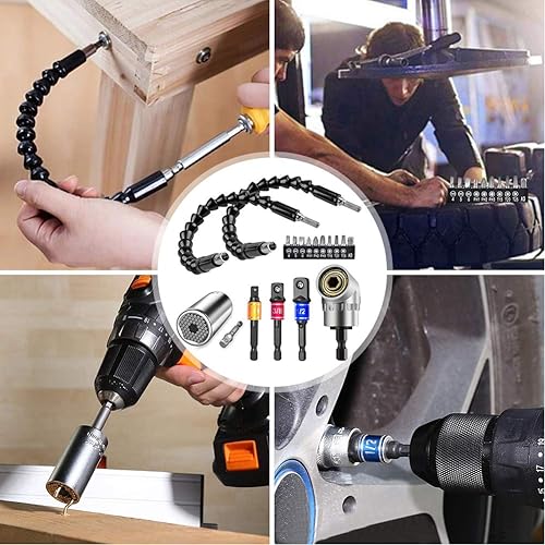 Universal Socket Wrench Tool and Flexible Drill Bit Extension Set