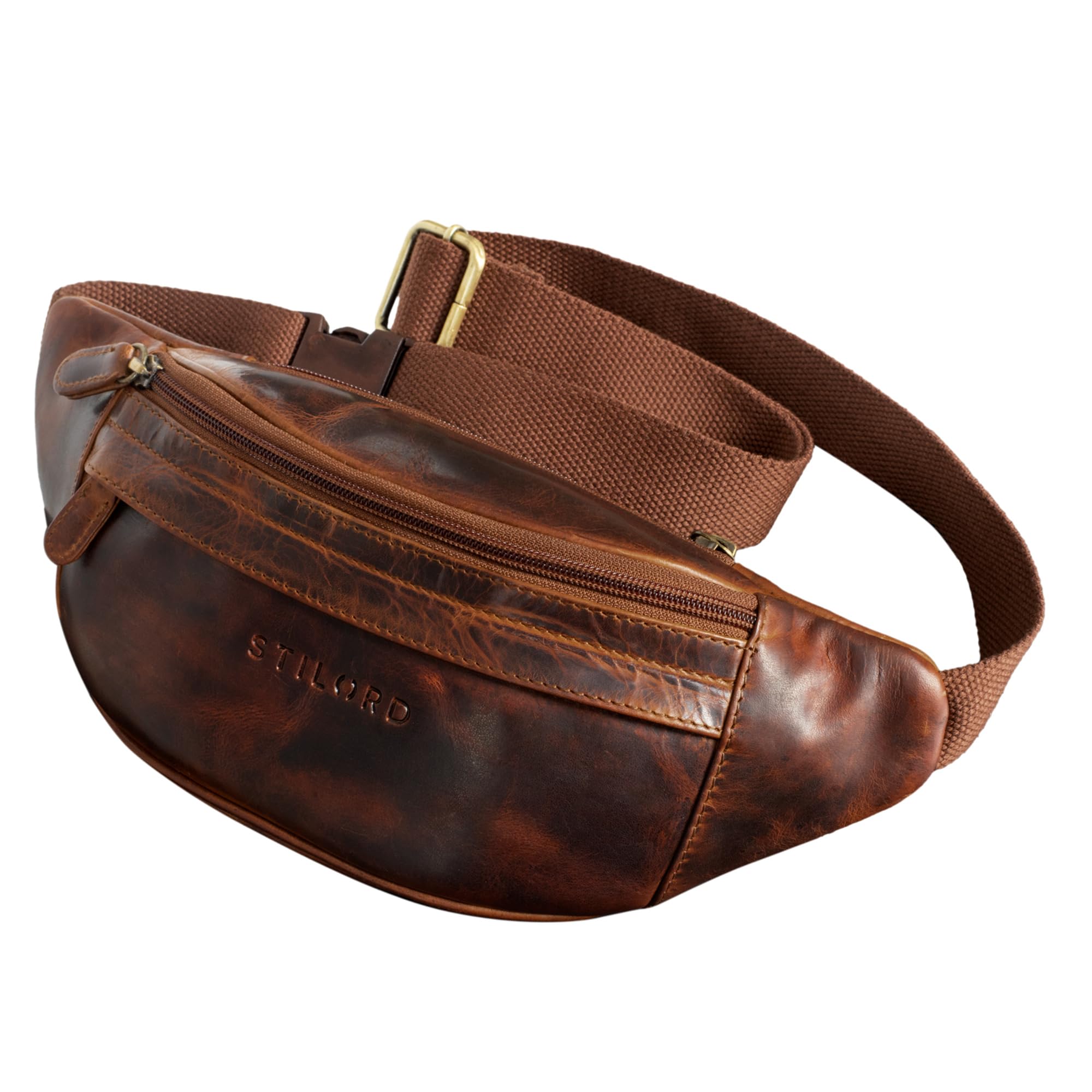 STILORD "Terry" Leather Waist Belt Bag Vintage Bum Bag for Men and Women Genuine Leather Belt Pouch for Dog Walking Running Pack Festival Bag Colour:Kara - Cognac