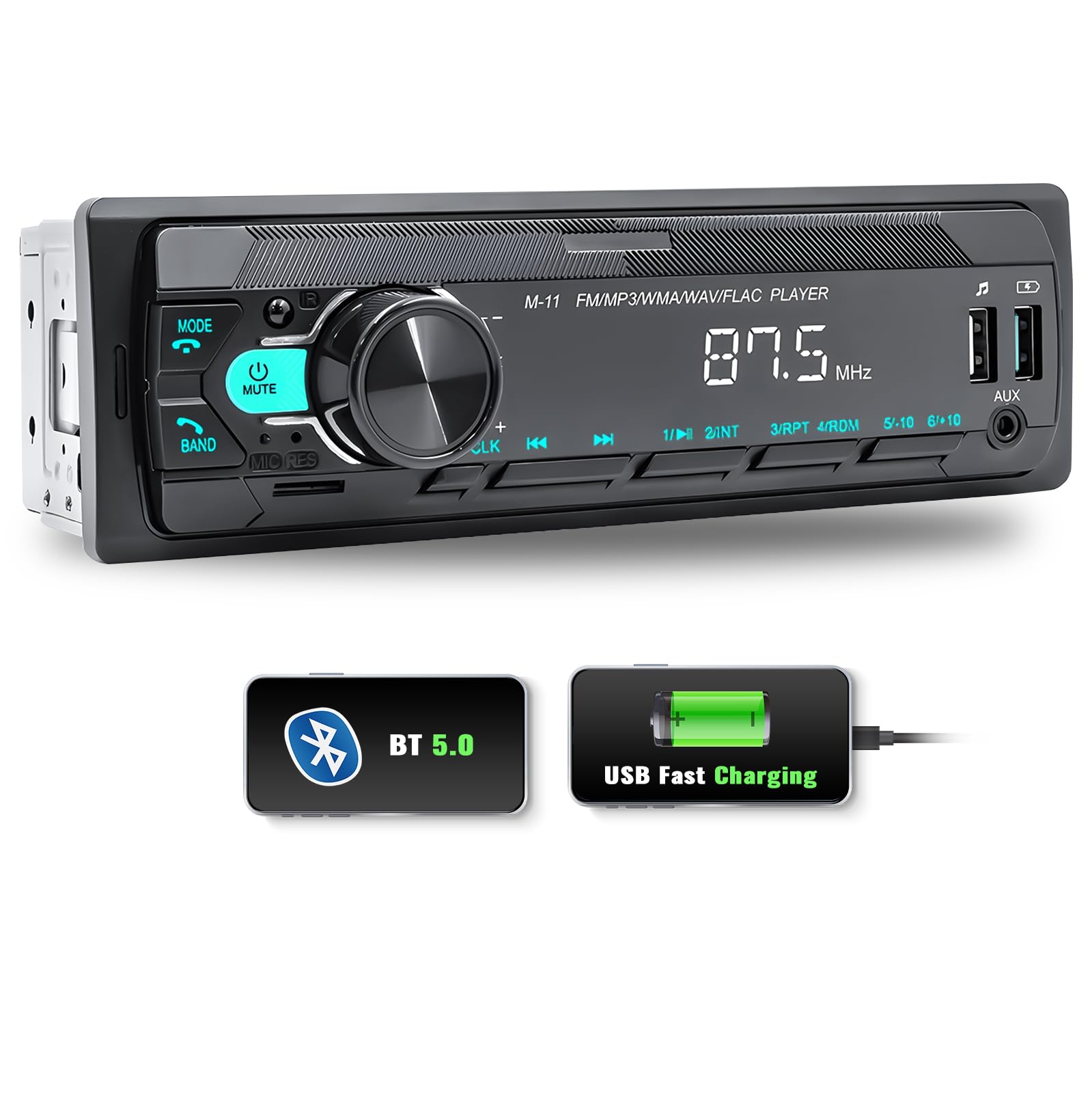 Car Stereo Bluetooth Single Din Car Stereo with Voice Assistant/Bluetooth 5.0 /MP3 Media Player with FM/7 Color Light/Car MP3 Player USB AUX Port/Audio Recording/Remote Control/USB Fast Charging