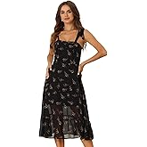 Allegra K Women's Floral Dress Self Tie Straps Sleeveless Backless Ruffle Hem Wedding Midi Dresses Chiffon Dress
