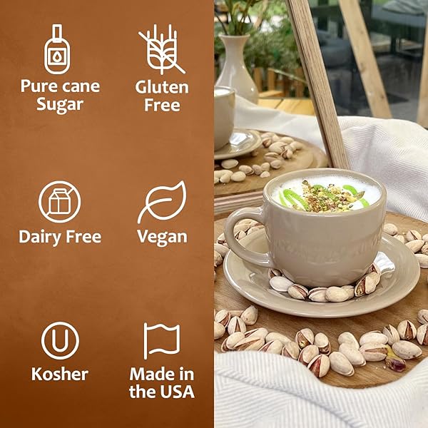 SYRUVIA COFFEE SYRUP, PISTACHIO LATTE FLAVORED SYRUP FOR DRINKS, LATTES, AND DESSERTS – 25.4 FL OZ