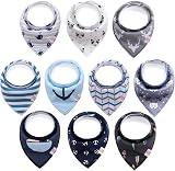 Newthinking 10 Pack Baby Dribble Bibs 100% Cotton Adjustable Snaps Gray-Blue