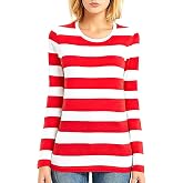 Long Sleeve T Shirt Women Striped Tee Crew Neck Wide Stripes Tops Casual
