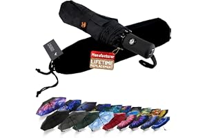 SY COMPACT Travel Umbrella - Windproof Automatic Compact Umbrellas for Rain | Small & Portable, UV Sun Protection, 11" Folded Travel Size, Fits in Backpack & Car, for Walking & Commutes, Factory Direct