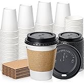 Fit Meal Prep 100 Pack 12 oz Disposable Coffee Cups with Lids, Sleeves, Leak-Proof To Go Coffee Cups with Lids, Durable Paper Cups for Hot Beverage, Home, Office, Party