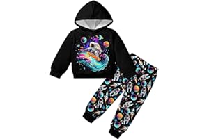 uideazone 2-6T Toddler Boys Hoodie Pant Sets Sweatsuit Color Block Hooded Sweatshirt Jogger Set 2 Piece Outfits for Kids