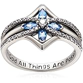 YFN Cross Ring Vintage Tone Sterling Silver With God All Things Are Possible CZ Band Rings Size 6-10