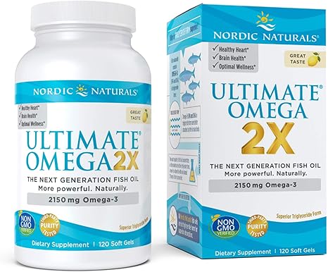 Amazon Com Nordic Naturals Ultimate Omega 2x Lemon Flavor 2150 Mg Omega 3 120 Soft Gels High Potency Omega 3 Fish Oil With Epa Dha Promotes Brain Heart Health Non Gmo