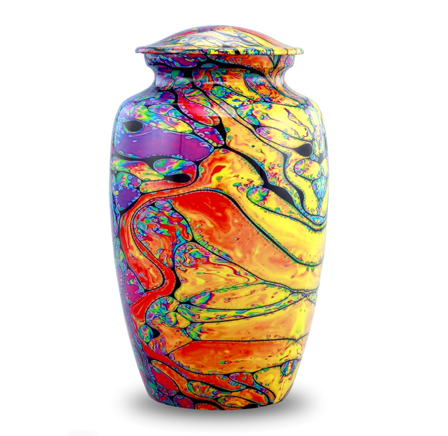 Modern Print Urn - Rainbow Tie Dye Urn - Colors of Life Tie-Dye Urns for Men and Women - Full Size Funeral and Memorial Urns for Human Ashes with Velvet Bag (Large) — image 1