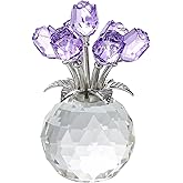Purple Rose Flower Crystal Figurine with Vase, Bouquet Flowers Ornament Gifts for Wife Girlfriend Women , Handmade Crystal Flower Collectible Home Table Decor ​for Valentine's Day Wedding Anniversary