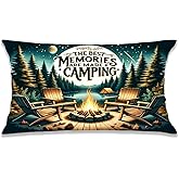 Udinaz Forest Camping Pillow Covers 12x20, Camper Decor, Gifts for Camper Lovers Women Men, The Best Memories are Made Camping Lumbar Pillow Covers for RV Campsite Tent Trailer Cabin Lake House