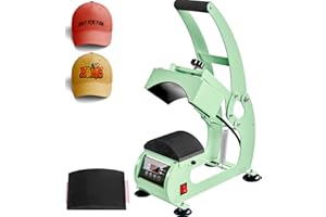 UOKRR Heat Press Machine for Hats,Curved Element Press Clamshell Design,LCD Digital Timer Temperature Control with 2pcs Curved Heating Elements(5.5"x3.8", 5"x3.4")-Green