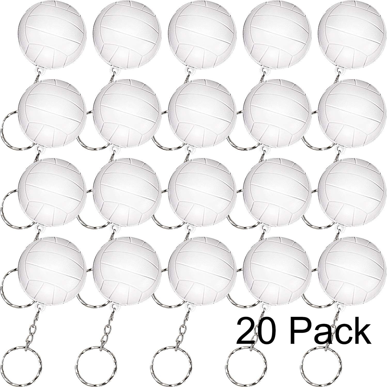 Blulu 20 Pack White Volleyball Keychains for Party Favors, School Carnival Reward, Party Bag Gift Fillers (Volleyball Keychains, 20 Pack): Home & Kitchen