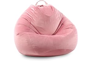 LPMOERA Stuffed Animal Storage Bean Bag Chair Cover (No Filler) Zipper Soft Fuzzy Fluffy Stuffable Bean Bag Cover for Organizing Children Plush Toys or Memory Rose Pink Small