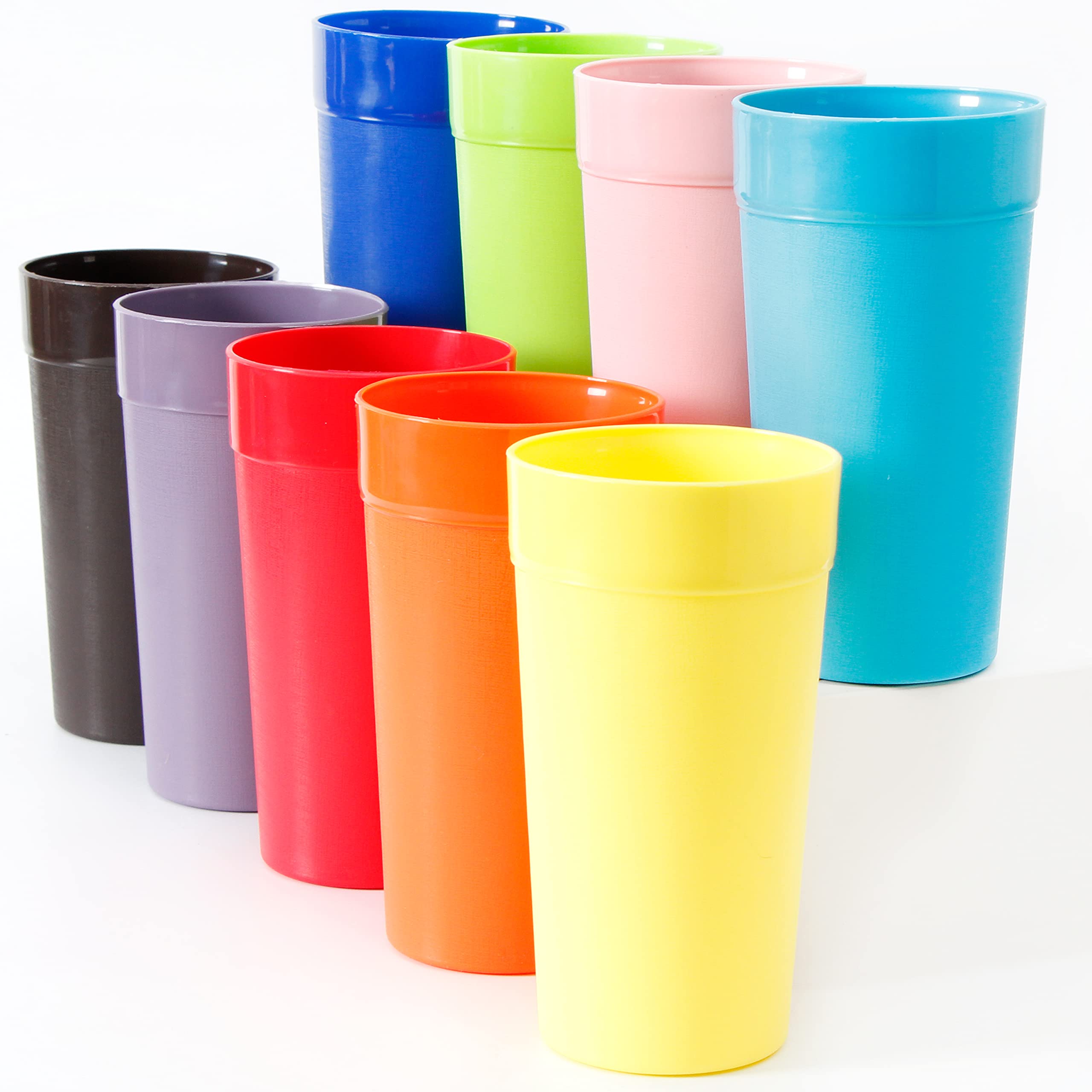 Youngever 18 Pack 600ML Re-usable Plastic Tumblers, Stackable Drinking Glasses, Unbreakable Plastic Cups, NO BPA, Top Rack Dishwasher Safe, in 6 Assorted Colors