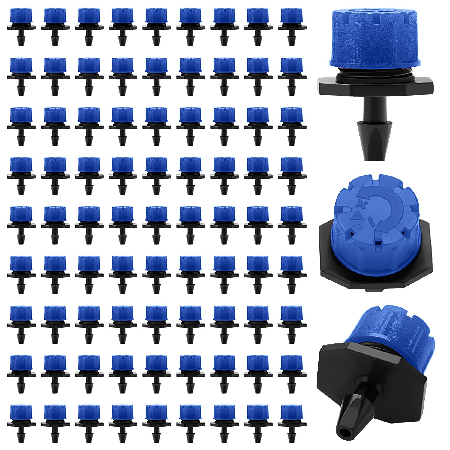 VooGenzek 90 PCS 1/4 Inch Adjustable Irrigation Sprinkler, Micro 8-Hole Emitter, Polypropylene, Blue