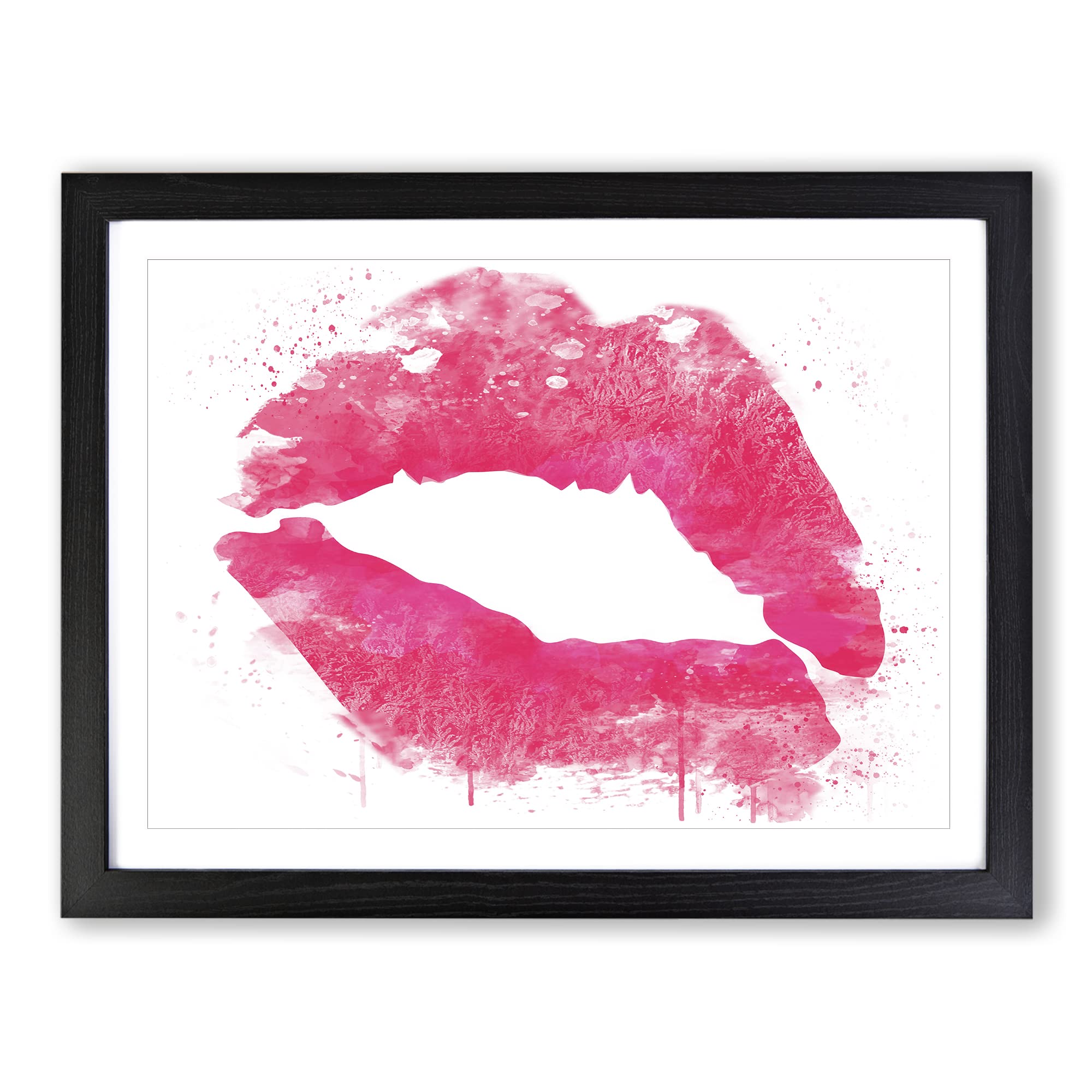 Hot Pink Lips Kiss V3 Modern Framed Wall Art Print, Ready to Hang Picture for Living Room Bedroom Home Office Décor, Black A3 (46 x 34 cm)