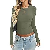 EasyGala Women Cotton Ribbed Long Sleeve Shirts Crew Neck Tight Tees Sexy Fitted T-Shirt Fall Basic Layer Clothes 2026
