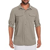 Men's UPF 50+ Fishing Shirts Long Sleeve Sun Protection Hiking Shirt Button Down Workout Shirts with Zipper Pockets