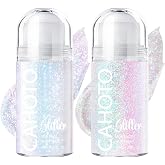 CAHOTO 2 Colors Roll-on Glitter for Face Body &amp; Hair | Sparkling Holographic Shimmer Rolling for Singer Concerts Rave Festival Halloween Party Carnival (Aurora + Pastel)