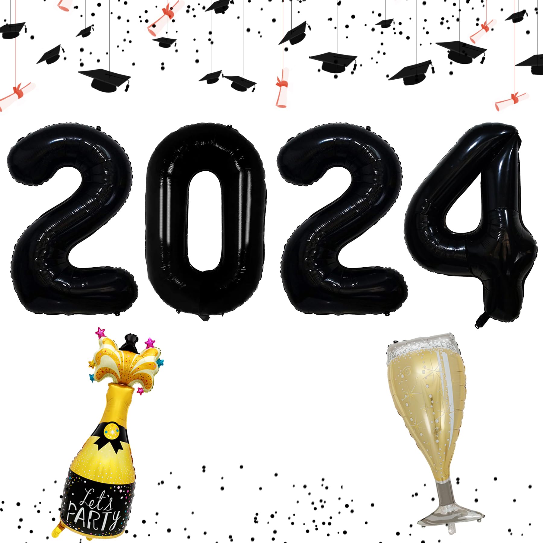 Photo 1 of Graduation Decorations Class of 2024 Balloons 42 Inch, 2024 Graduation Party Decorations Grad Decor, Black
