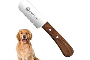 FLAMIA & JABZ Professional Dog Grooming Hand Stripping Knife, Stripper Trimmer Tool, Red Meranti Wooded Handle non slip grip with Tripping Stainless Steel blade (Fine, Right Handed)
