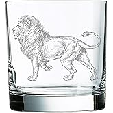 yENGRAVE Engraved Lion Whiskey Glass – 11 oz Rocks Glass for Whiskey, Bourbon, Scotch – Majestic Lion Design, Gift for Him, Animal Lover, Barware, Safary, Zodiac Sign