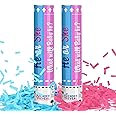 POPUPARTY 2 Pack Gender Reveal Confetti Cannon | 1 Pink & 1 Blue - Biodegradable Confetti Party Supplies Poppers, Ideal for Baby Boy or Girl Gender Reveal Decoration