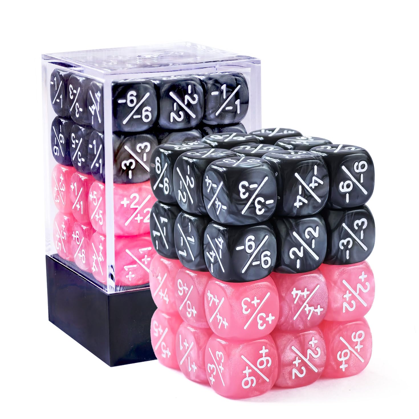 36pcs 12mm Positive and Negative Dice Counters Pink&Black Set, Small Token Dice Compatible with MTG, CCG, Card Games — image 1