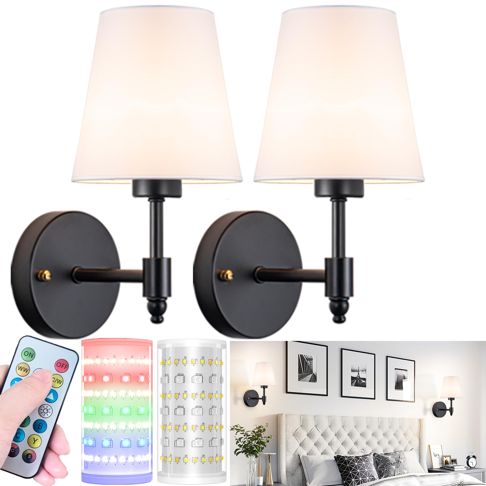 Photo 1 of Battery Operated Wall Sconces Set Of Two, Wireless Battery Wall Light With 10000mAh RGB Rechargeable Magnetic Bulb, Rechargeable Wall Sconce With Remote Control For Bedroom, No Electrician Required