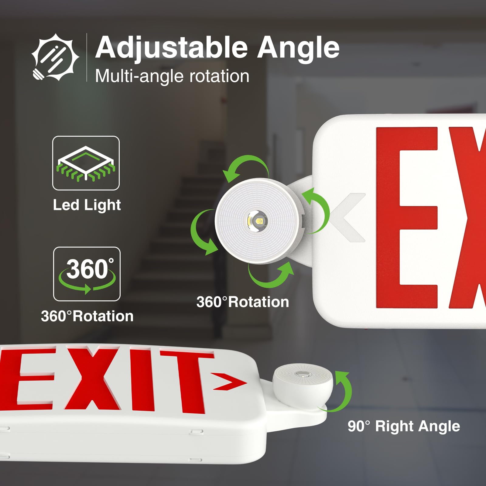 FREELICHT 6 Pack Red Exit Signs with Emergency Lights, Two LED Adjustable Head Emergency Exit Light with Battery Backup,Hard Wired,UL Listed, AC 120/277V,Exit Sign Combo for Business