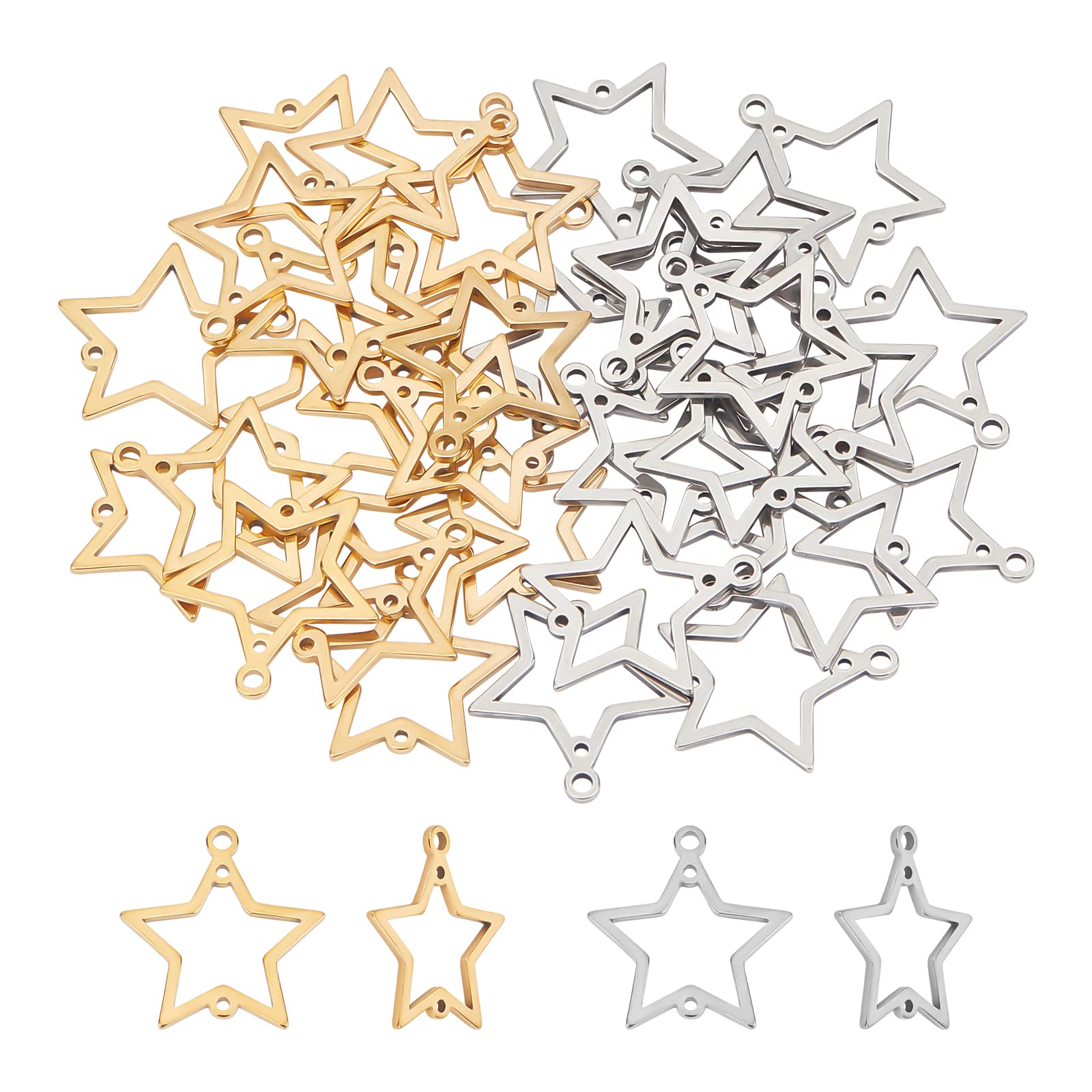 UNICRAFTALE 36pcs Star Chandelier Component Links Stainless Steel Links Charms Golden & Stainless Steel Color Metal Charm for Jewelry Making 1-1.5mm Hole