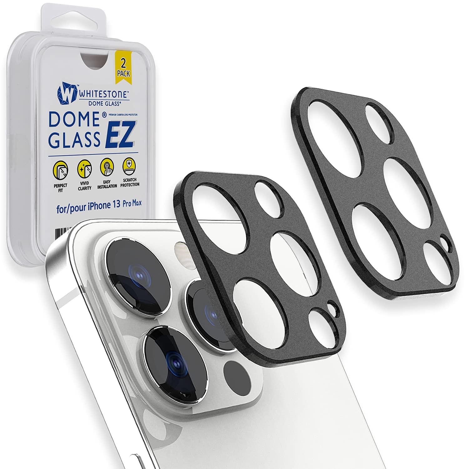 [Dome Camera EZ] Apple iPhone 13 Pro Max (6.7") Camera Protector by Whitestone [One Touch Installation] Scratch-Resistant Camera Protector - Two Pack