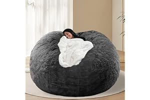 BCU 7FT Big Bean Bag for Adults Kids Without Filling Big Joe Bean Bag Chair Cover for Stuffed Animal Storage, Dark Grey