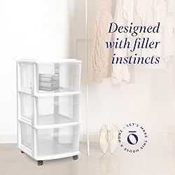 HOMZ Drawer Tower, 3-Tier Clear Plastic Storage