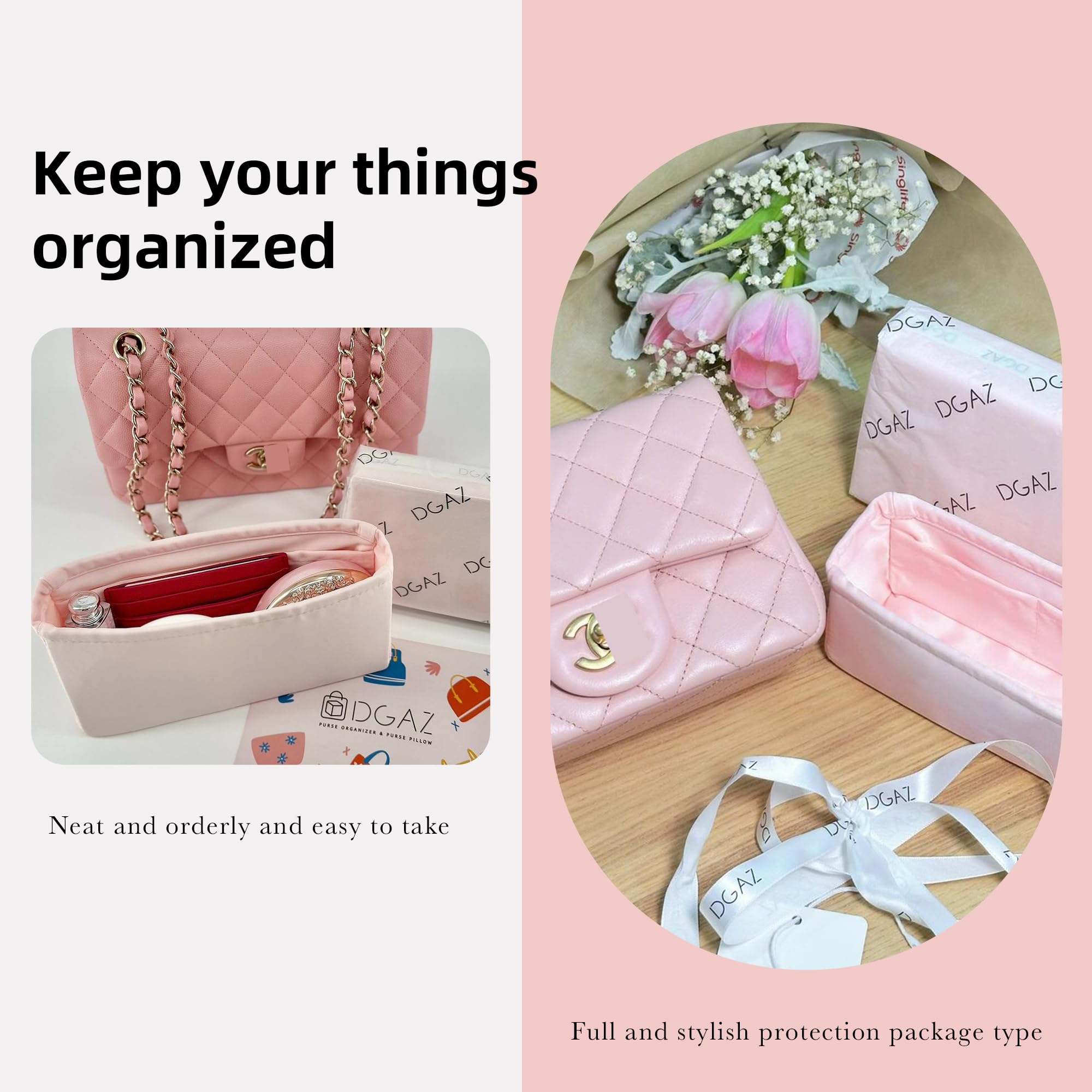 DGAZ Purse Organizer Insert，Silk Bag Organizer，Luxury Handbag & Tote Shaper Fits Chanel CF Bags