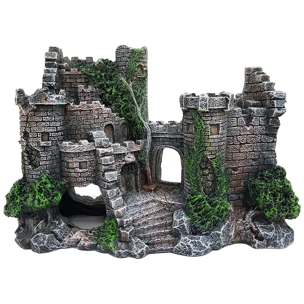 ANCLLO Aquarium Medieval Resin Castle Decorations - Fish Tank Landscape Ornament Decoration Accessories, Castle Shelter for Aquarium Reptile Betta Fish