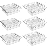 6 Pack 1/2 Size 4'' Deep Clear Food Pans with Lids, Commercial Food Pans Polycarbonate Transparent Food Storage Containers, Stackable Plastic Pan with Capacity Scale, Restaurant Supplies Hotel Pan