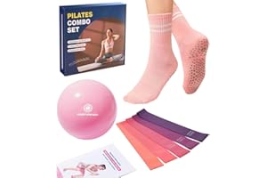 floconssy Pilates Ball Resistance Bands Grip Socks Barre Sets, Loop Exercise Bands 5 Levels, Small Yoga Ball 9 Inch, Non Slip Socks Workout Kit at Home