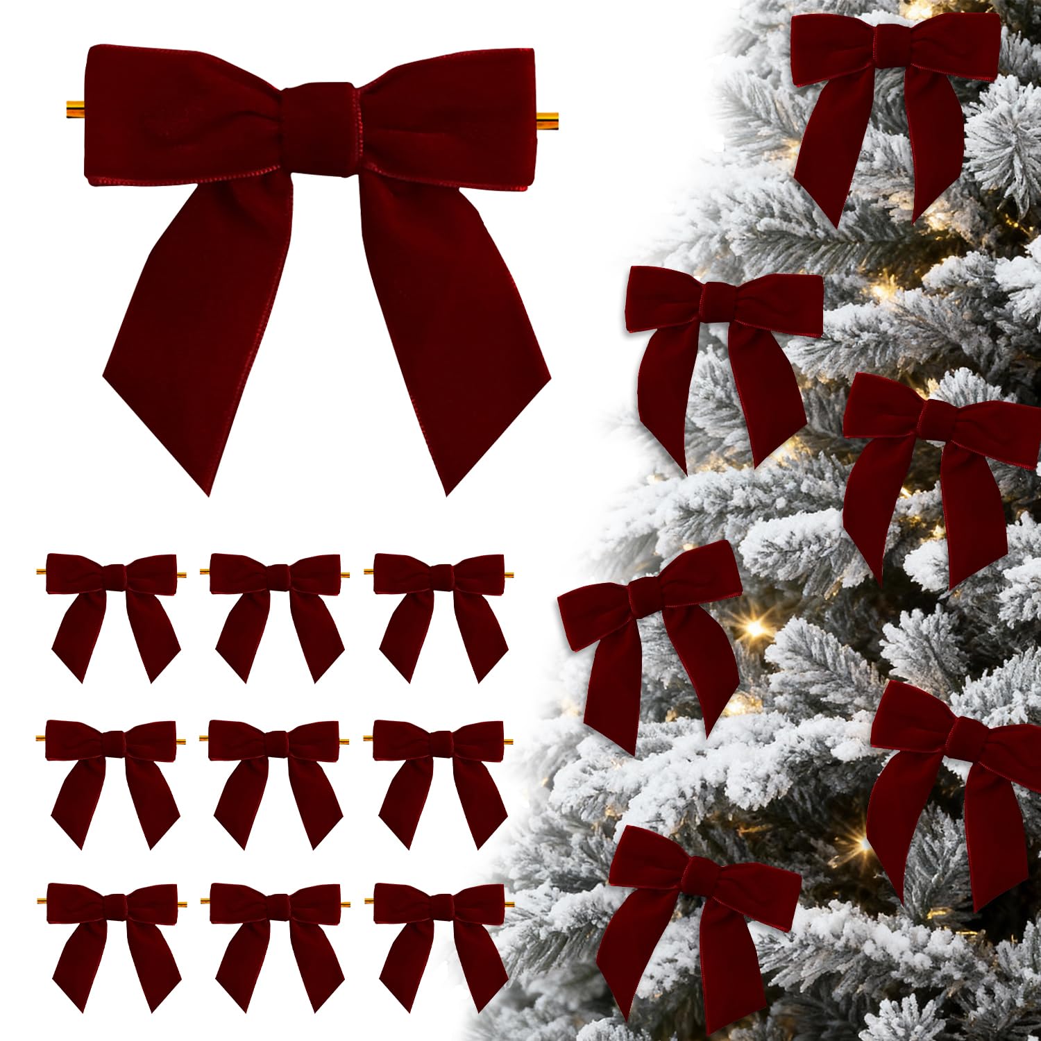 Photo 1 of 24 Pcs Burgundy Dark Red Small Velvet Bows Ornaments for Christmas Tree, Vintage Cute Velvet Bows Home Decor for Tree Mantle Wreath Gift Wrapping Crafts, 0.98’’ W/3.14 * 3.14 inch